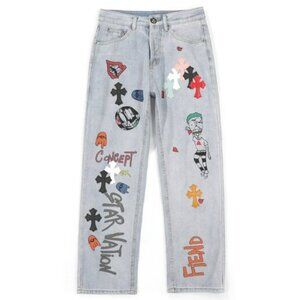 New Chrome Hearts Joker Limited Edition Graffiti Unisex Jeans